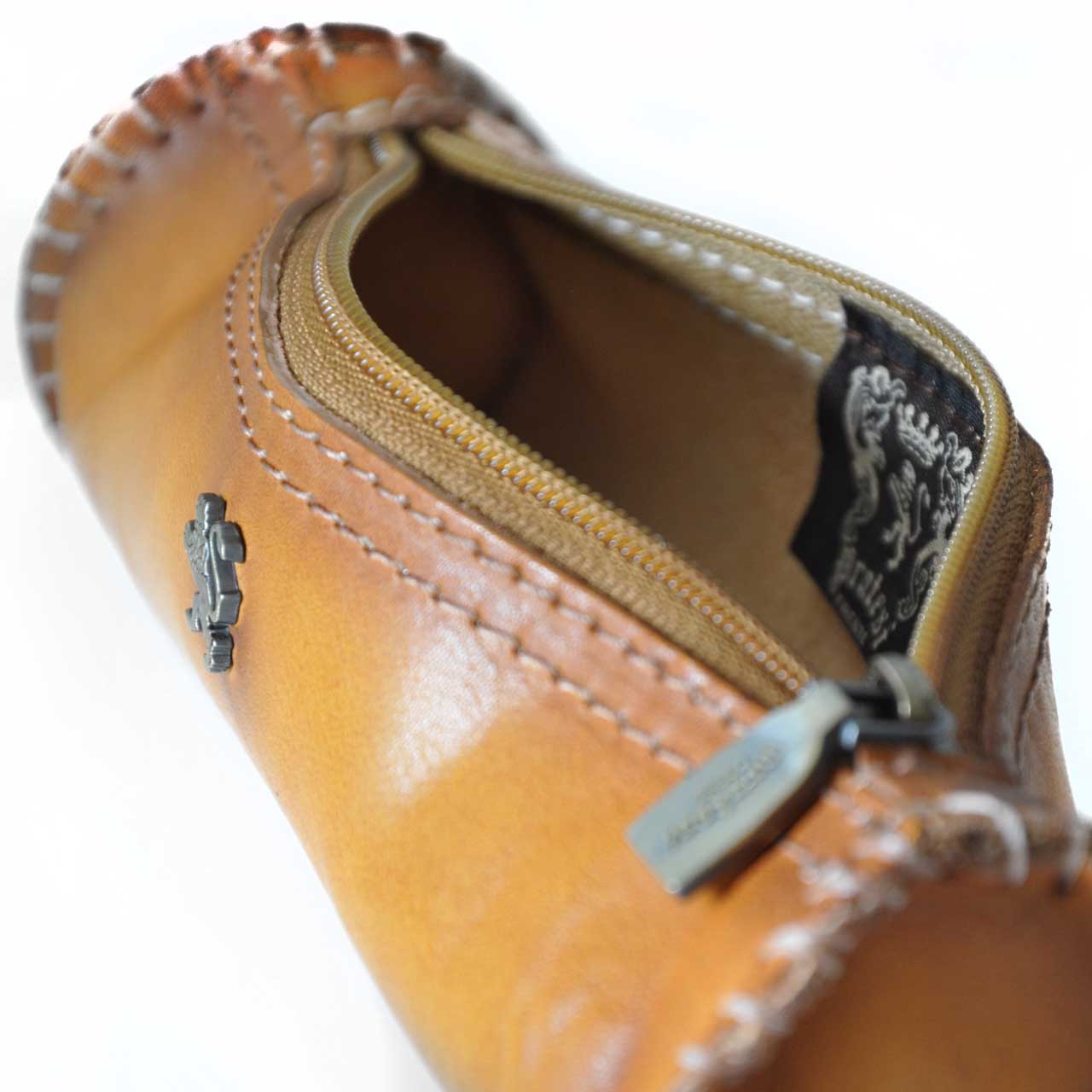 Estuche Pratesi en cuero genuino italiano 096 - Cuero Italiano de Curtido Vegetal Cognac