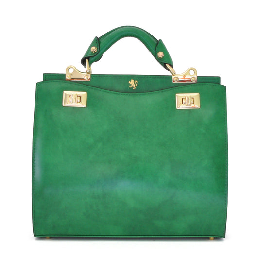 Pratesi Anna Maria Luisa de' Medici Medium Lady Bag in genuine Italian leather - Brunelleschi Leather Emerald