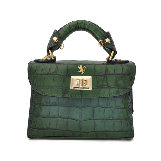Pratesi Lucignano Small Handbag in genuine Italian leather - Croco Embossed Leather dGreen