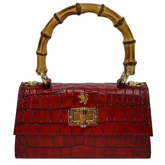 Pratesi Castalia Lady Bag in genuine Italian leather - Croco Embossed Leather Cherry