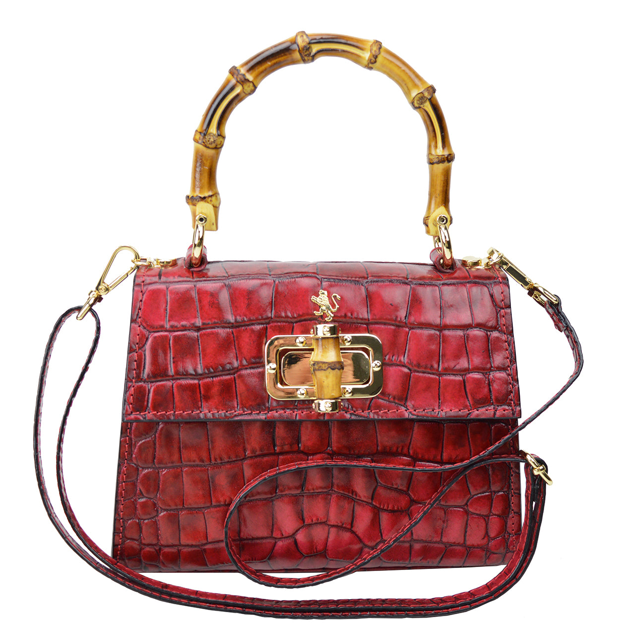 Pratesi Castalia Lady Bag en véritable cuir italien - Cuir Embossé Croco Marron