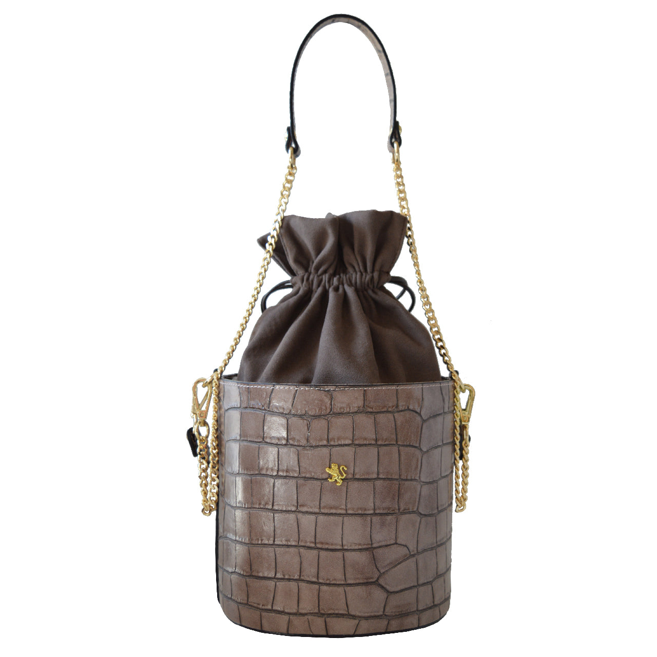 Sac Pratesi Secchiello Lady K335 en véritable cuir italien - Cuir Embossé Croco Marron