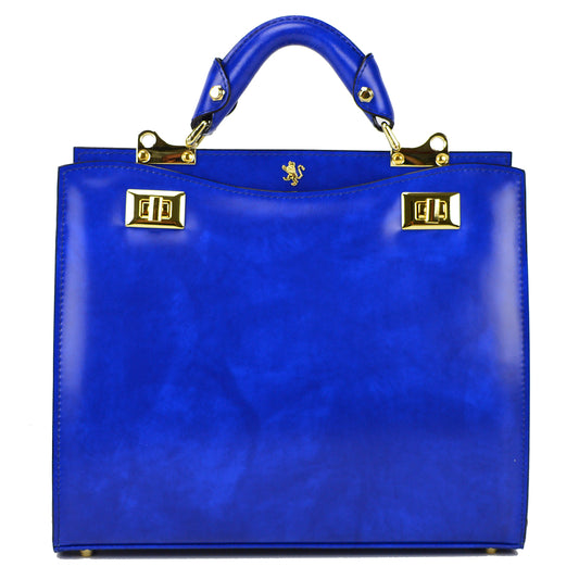 Pratesi Anna Maria Luisa de' Medici Medium Lady Bag in genuine Italian leather - Brunelleschi Leather Electric Blue