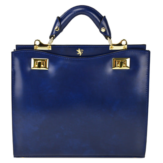 Pratesi Anna Maria Luisa de' Medici Medium Lady Bag in genuine Italian leather - Brunelleschi Leather Blue
