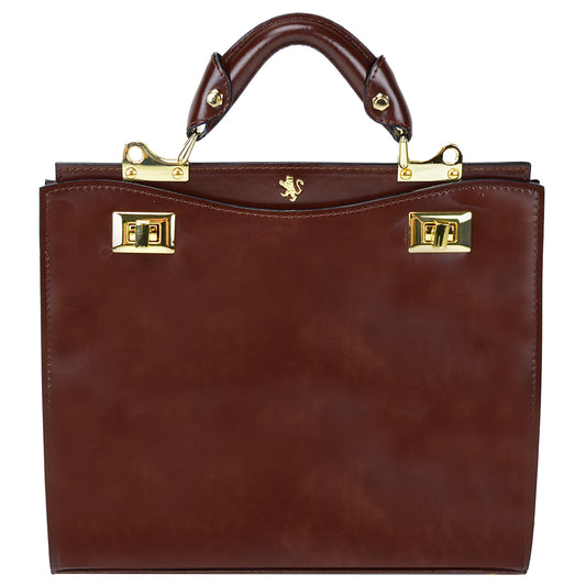 Pratesi Anna Maria Luisa de' Medici Medium Lady Bag in genuine Italian leather - Brunelleschi Leather Coffee