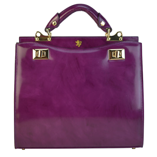 Pratesi Anna Maria Luisa de' Medici Medium Lady Bag in genuine Italian leather - Brunelleschi Leather Violet