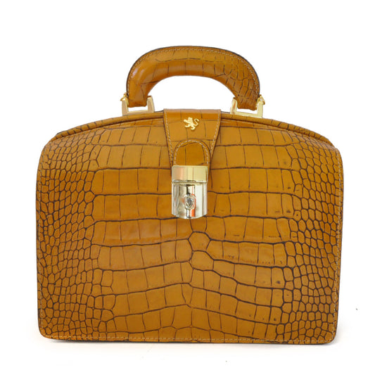 Pratesi Miss Brunelleschi Woman Bag in croco-embossed leather - Mustard