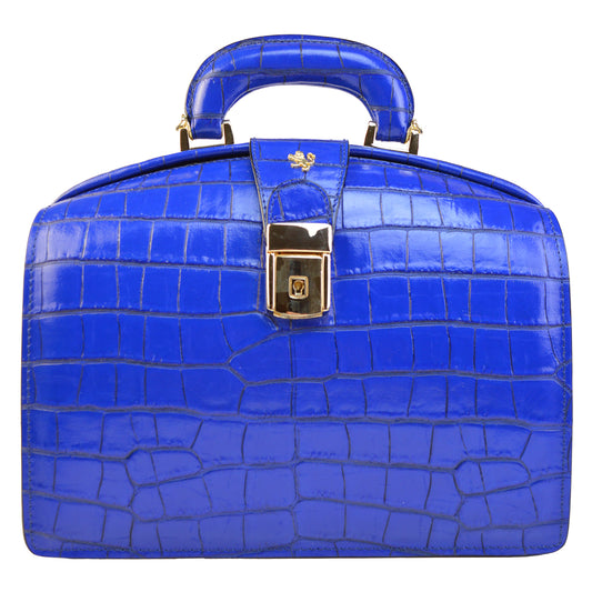Pratesi Miss Brunelleschi in Italian Croco-Embossed Leather - Electric Blue