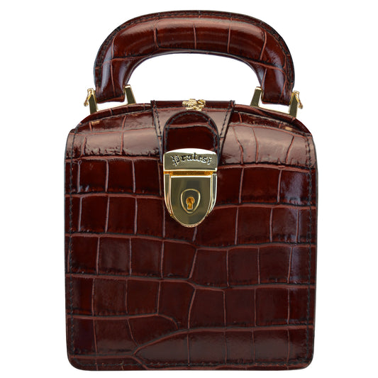 Pratesi Brunelleschi Italian Handbag in Croco-Embossed Italian Leather - Chianti