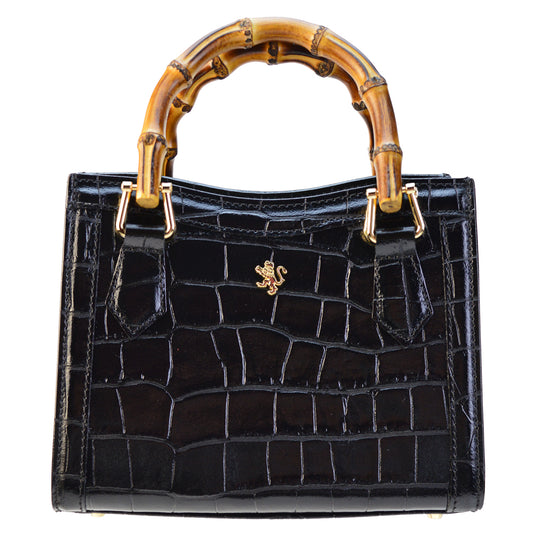 Pratesi Capri Lady's Bag in croco-embossed Italian leather - Black