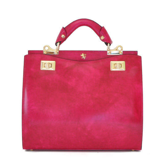 이탈리아 정품 가죽 소재의 Pratesi Anna Maria Luisa de' Medici 미디엄 레이디 백 - Brunelleschi Leather Fucsia