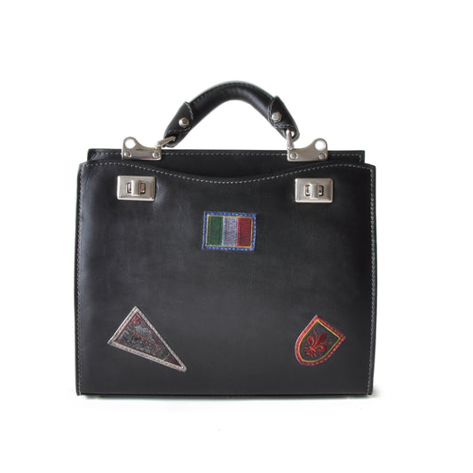 Pratesi Lady Bag Anna Maria Luisa de' Medici Medium in genuine Italian leather - Vegetable Tanned Italian Leather Black