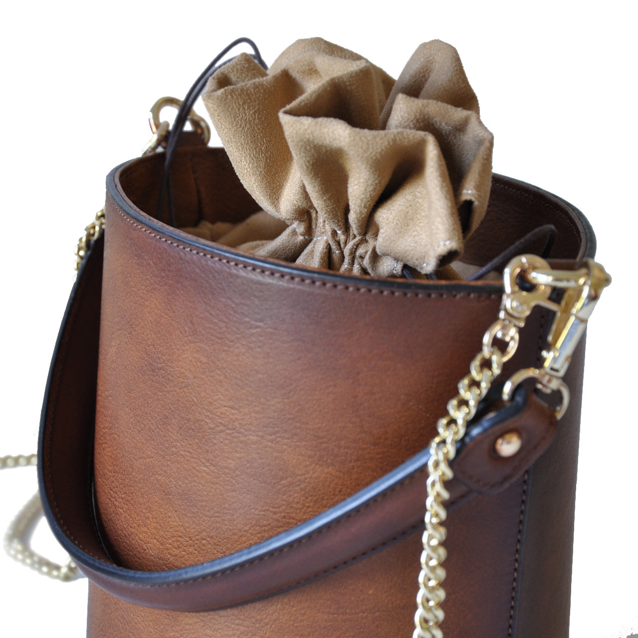 이탈리아 정품 가죽 소재의 Pratesi Bag Secchiello - 베지터블 태닝 이탈리아 가죽 오렌지