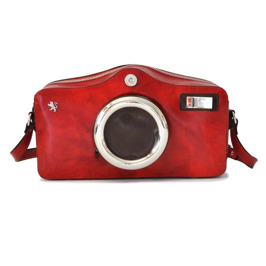 Pratesi Photocamera Radica Bolso Bandolera en auténtica piel italiana - Brunelleschi Leather Cherry
