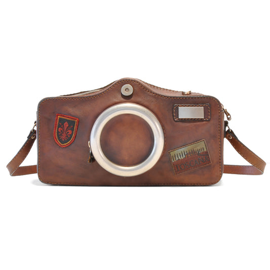 Pratesi Photocamera Bag in genuine Italian leather - Vegetable Tanned Italian Leather Brown
