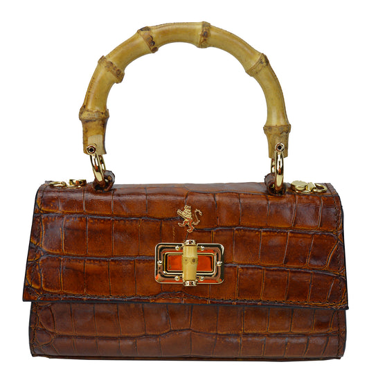 Pratesi Castalia Lady Bag in genuine Italian leather - Croco Embossed Leather Brown