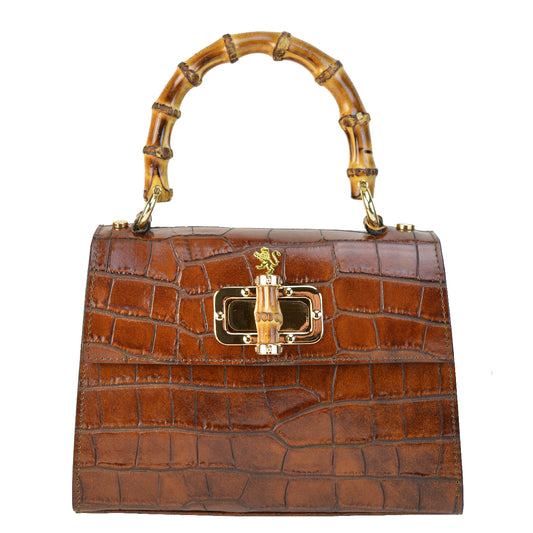 Pratesi Castalia Lady Bag en véritable cuir italien - Cuir Embossé Croco Marron