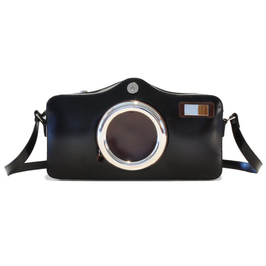 Pratesi Photocamera Radica Bolso Bandolera en auténtica piel italiana - Cuero Brunelleschi Negro
